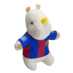 Plush rhino wearing an FC Barcelona jersey – a soft and durable dog toy for playful moments.