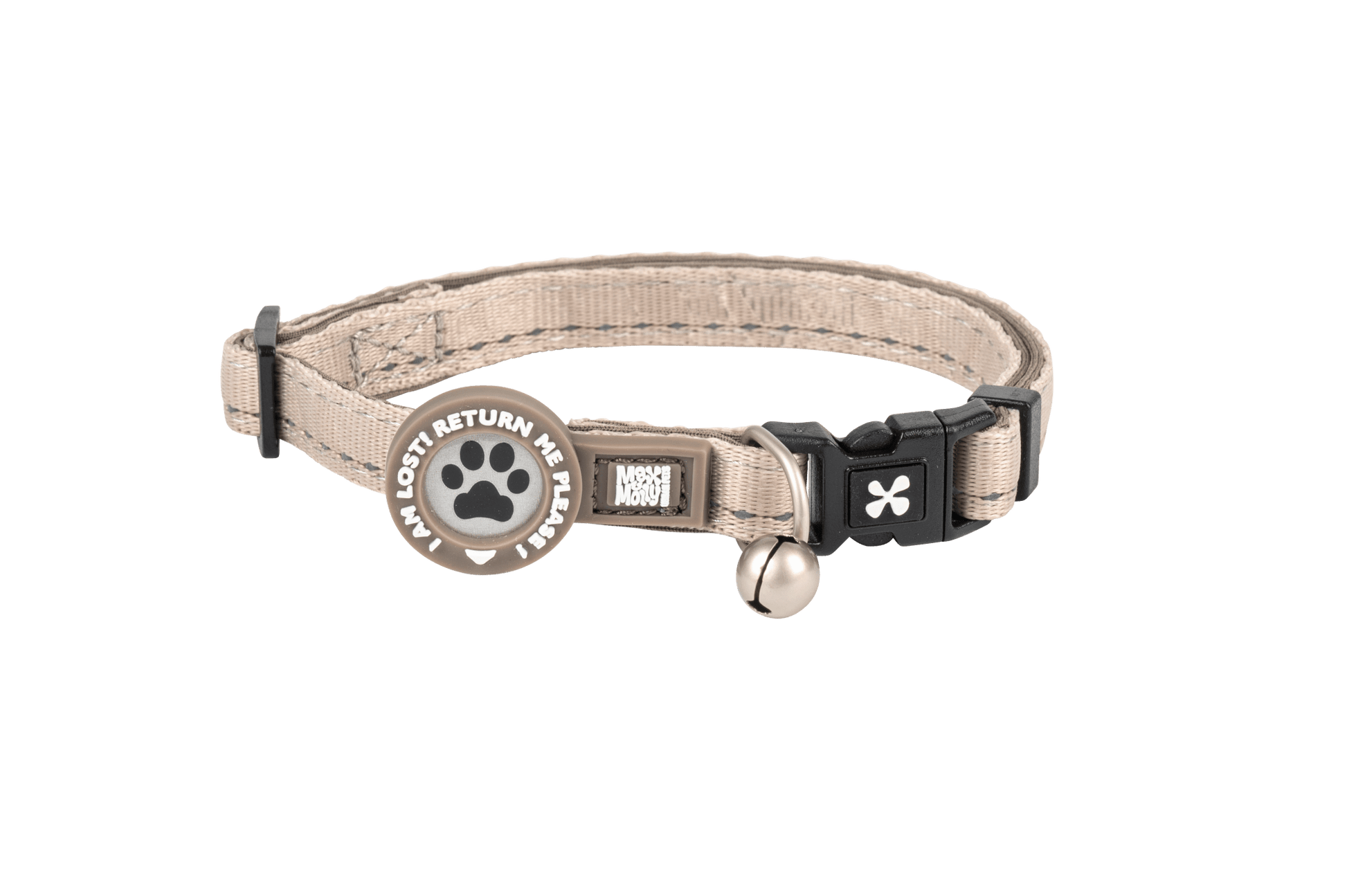 Max & Molly cat collar with safety buckle, bell, and ID tag – adjustable and comfortable for everyday wear.