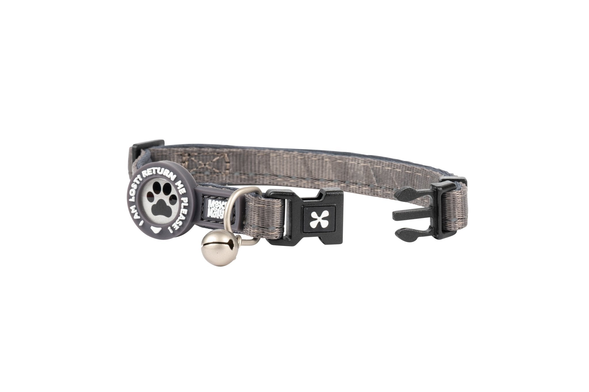 Max & Molly cat collar with safety buckle, bell, and ID tag – adjustable and comfortable for everyday wear.