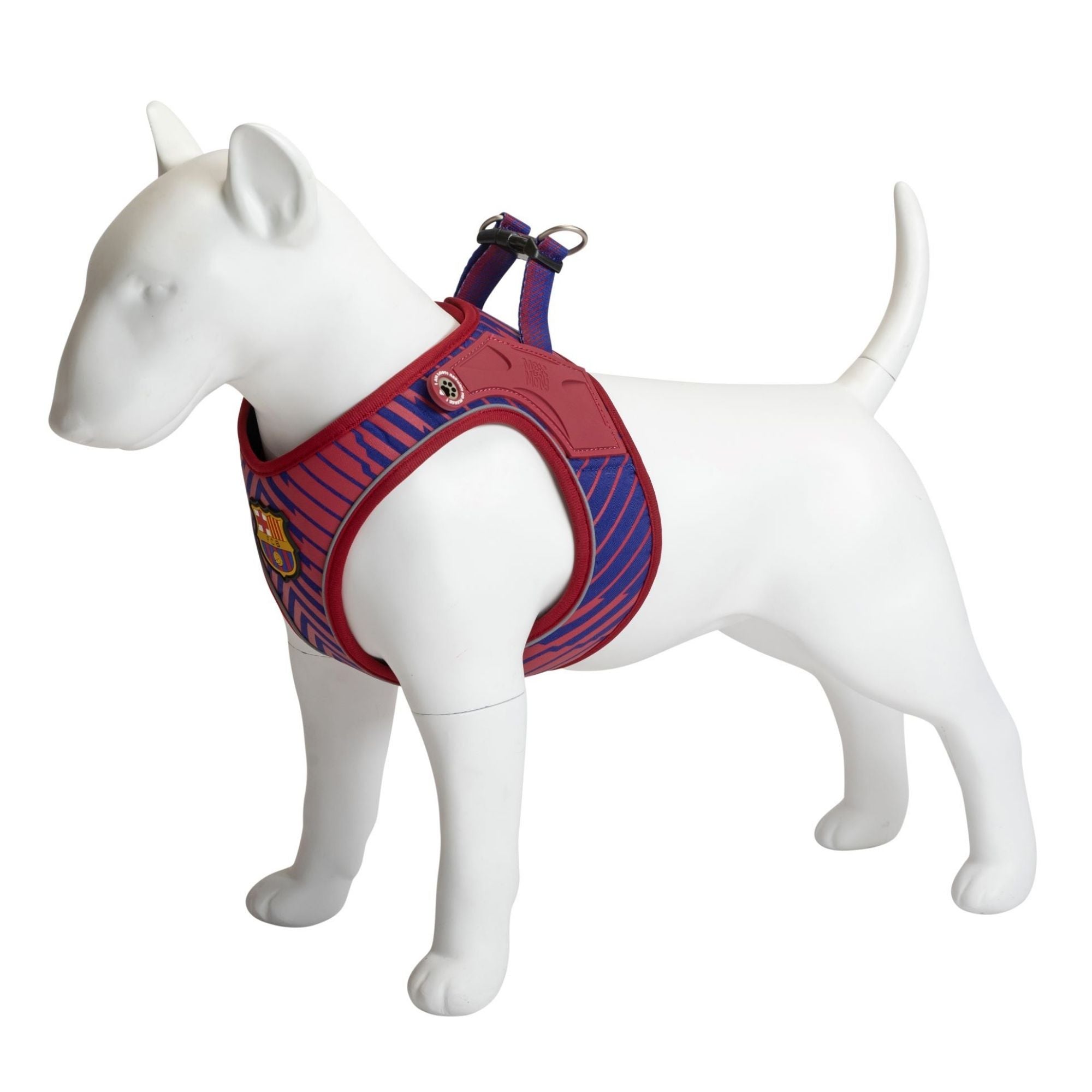 FC Barcelona dog harness with ergonomic design and padded fit – perfect for comfortable walks with your dog.