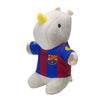 Plush rhino wearing an FC Barcelona jersey – a soft and durable dog toy for playful moments.