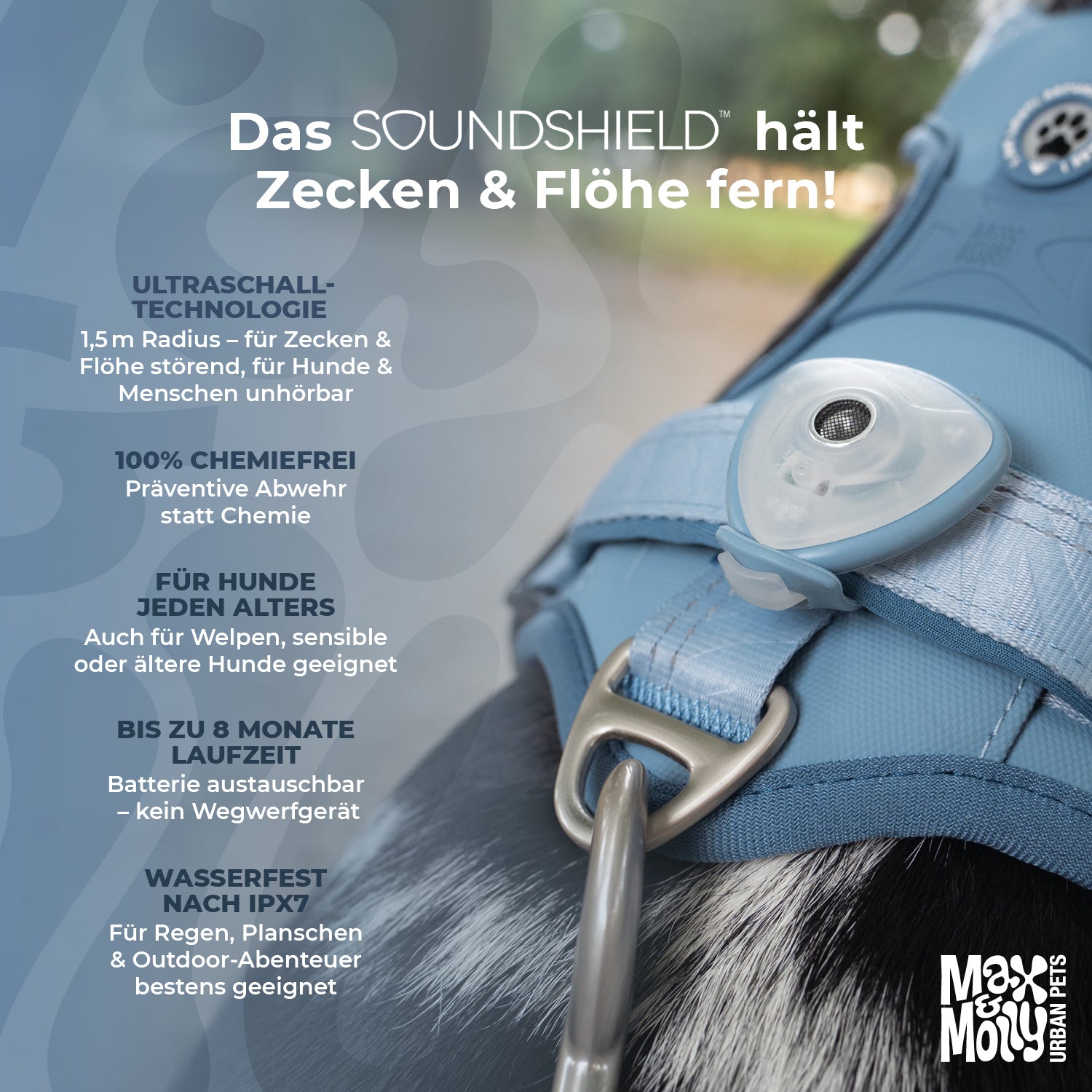 Soundshield MINI - 24/7 Ultrasonic Technology Against Ticks & Fleas - Black