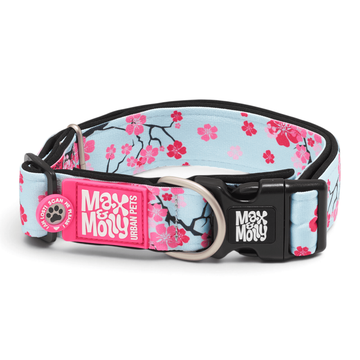 Gotcha! Smart ID Breites Hunde Halsband - Cherry Bloom 