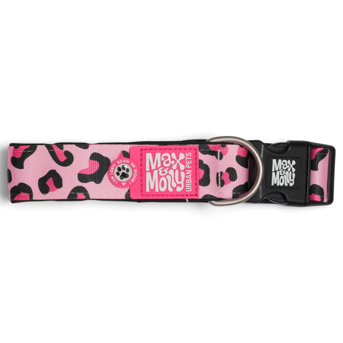 Gotcha! Smart ID Breites Hunde Halsband - Leopard Pink 
