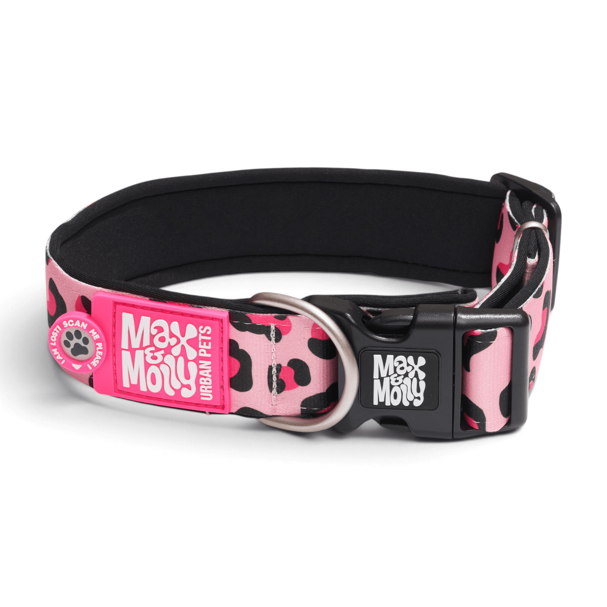 Gotcha! Smart ID Breites Hunde Halsband - Leopard Pink 